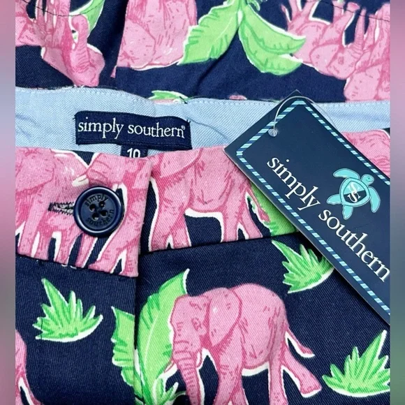 Simply Southern Women’s 3” Shorts Navy Blue Pink Elephants Green Size 10 NWT - Picture 3 of 7